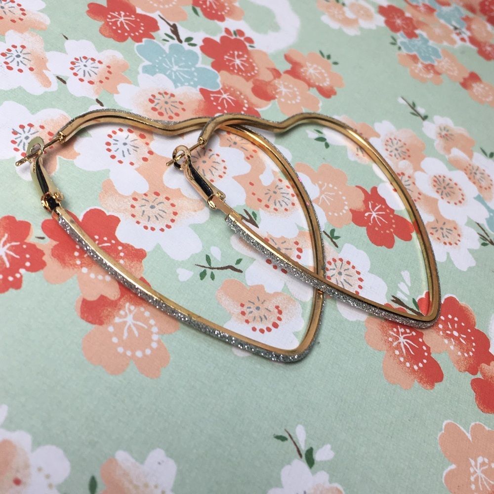 Heart shaped Gold Hoop Crystal diamond encrusted Earrings Never worn